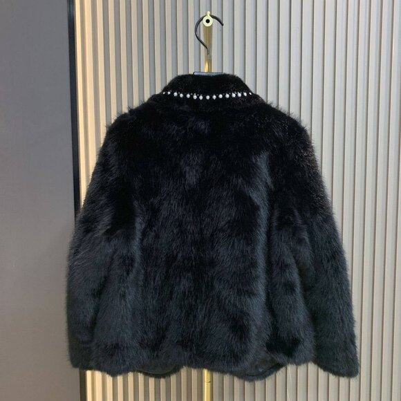 Fur coat with rhinestone trim and bow accents - Picture 5 of 5